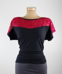 dámské tričko s krajkou, černo červené - Elegant