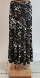 Dlouhá dámská sukně s dílovým střihem – šedo-bílý vzor